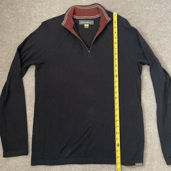 Eddie Bauer Sweater Mens Small Black Quarter Zip Pullover Cotton Cashmere Shirt - Picture 7 of 9